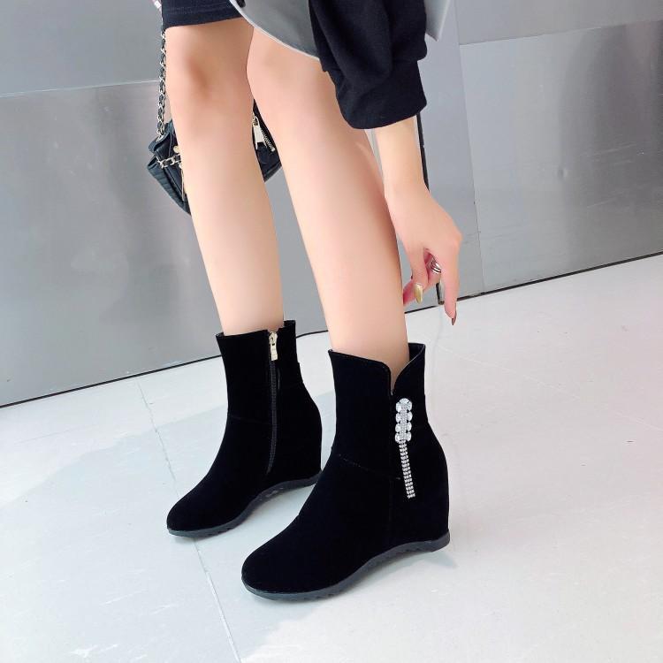 Autumn and winter new wedge heel short boots high heel medium boots matte short boots inner height increase Martin boots women's shoes