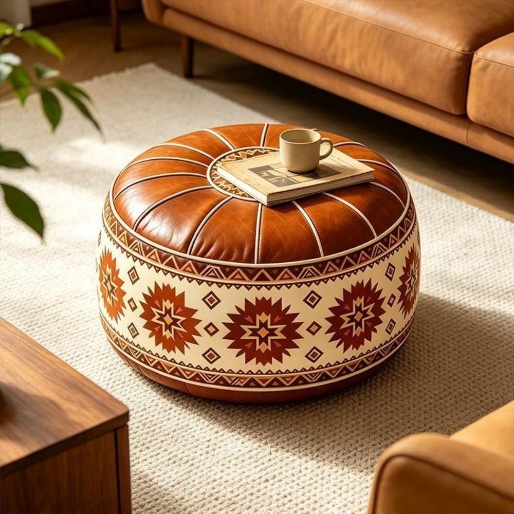 Ungefüllter runder Hockerbezug Boho-Stil Aufbewahrungshocker Kleidersack Wohnzimmer