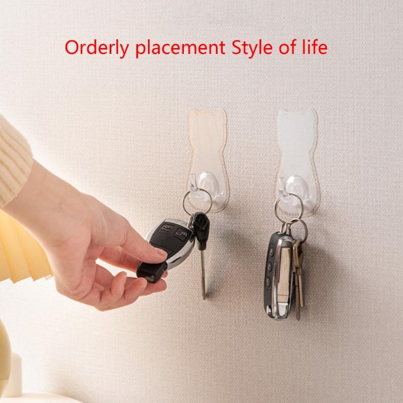 4pcs Waterproof Adhesive Hook for Bathroom Kitchen Cute Cats Door Hanger Holder Clothes Towel Racks Wall Decoration