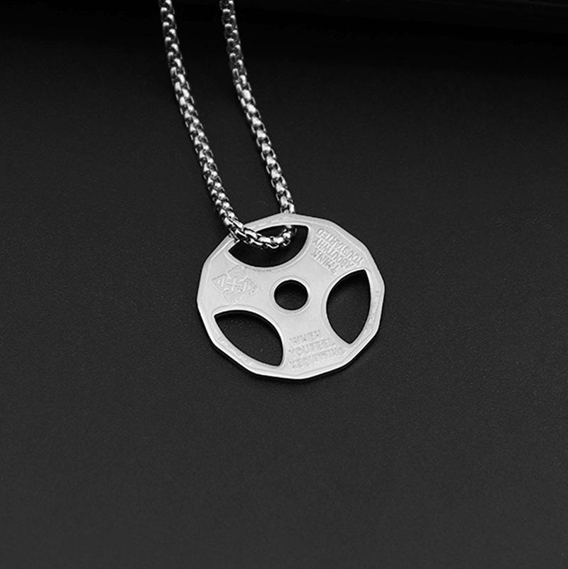 Retro Gewichtheben Kurzhantelscheibe Anhänger Edelstahl Halskette - 60cm