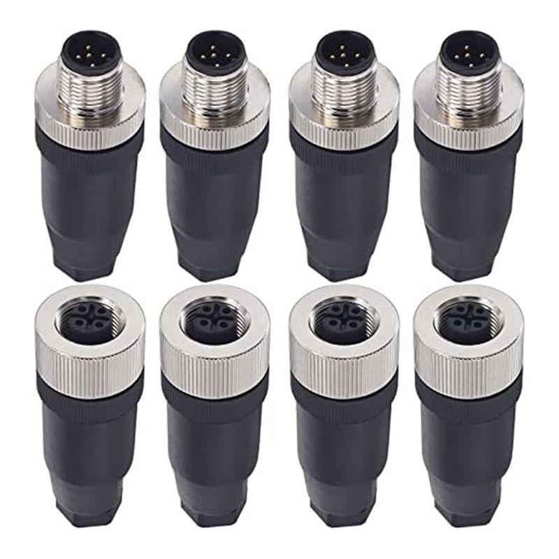 

A84E-Spare Parts 5 Pin Male And Female Receptacle Panel Aviation Wire Connector, 12Mm Industrial Circular Connector, IP67,4 чорний