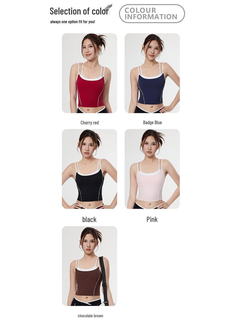 Cross-Border Women's Shockproof Sports Bra with Thin Straps & Color Block Design