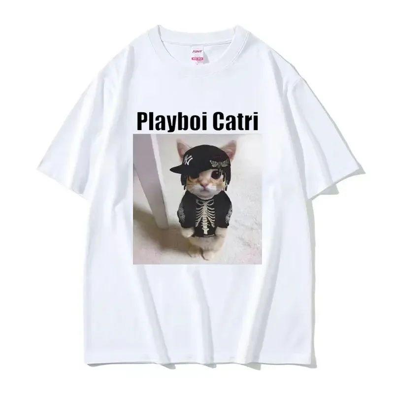Cute Cat Printed Men's T-Shirt Summer Vintage Kawaii Men's and Women's Surfing Beach T-Shirt Unisex Breathable Casual Top
