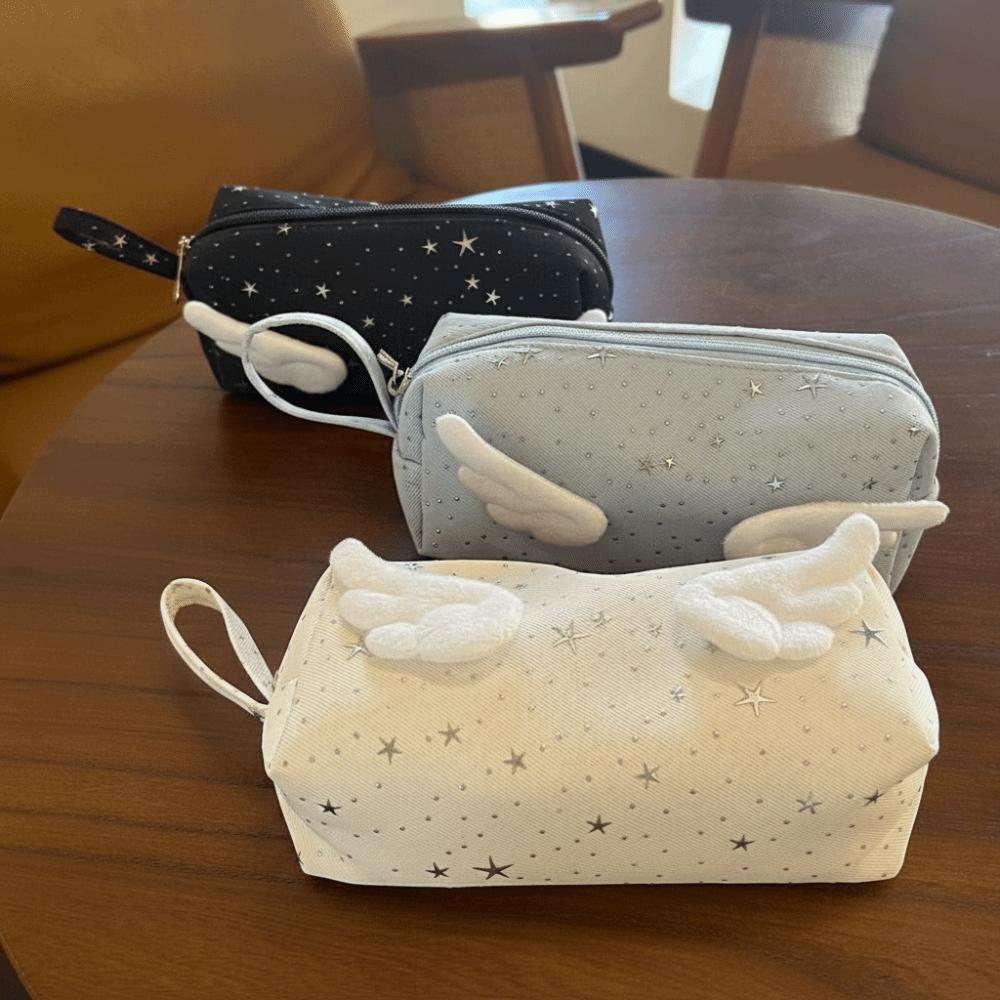 Print Wings Star Dots Pencil Case Y1k Desktop Storage Korean Style Pen Bag Stationery Storage Large Capacity