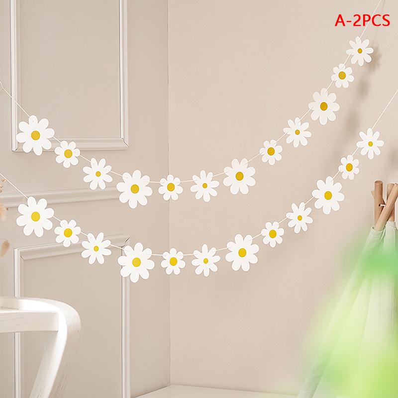 

Daisy Boho Banner Party Decorations,Groovy Party Favors White Daisy Decor Spring Flower Garland Daisy Paper Cutouts For Indoor A2PCS