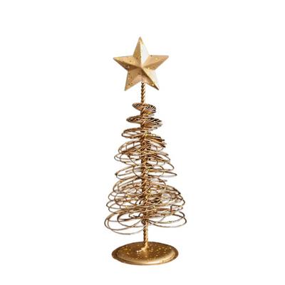 Gold Mini Christmas Tree Xmas Ornaments Cute Iron Christmas Tree Creative Five-pointed Star Desktop Decoration Home Decoration