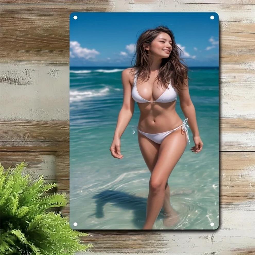 Vintage Turquoise Bikini Model Metal Beach Wall Art Sign Home Bar Cafe Decor