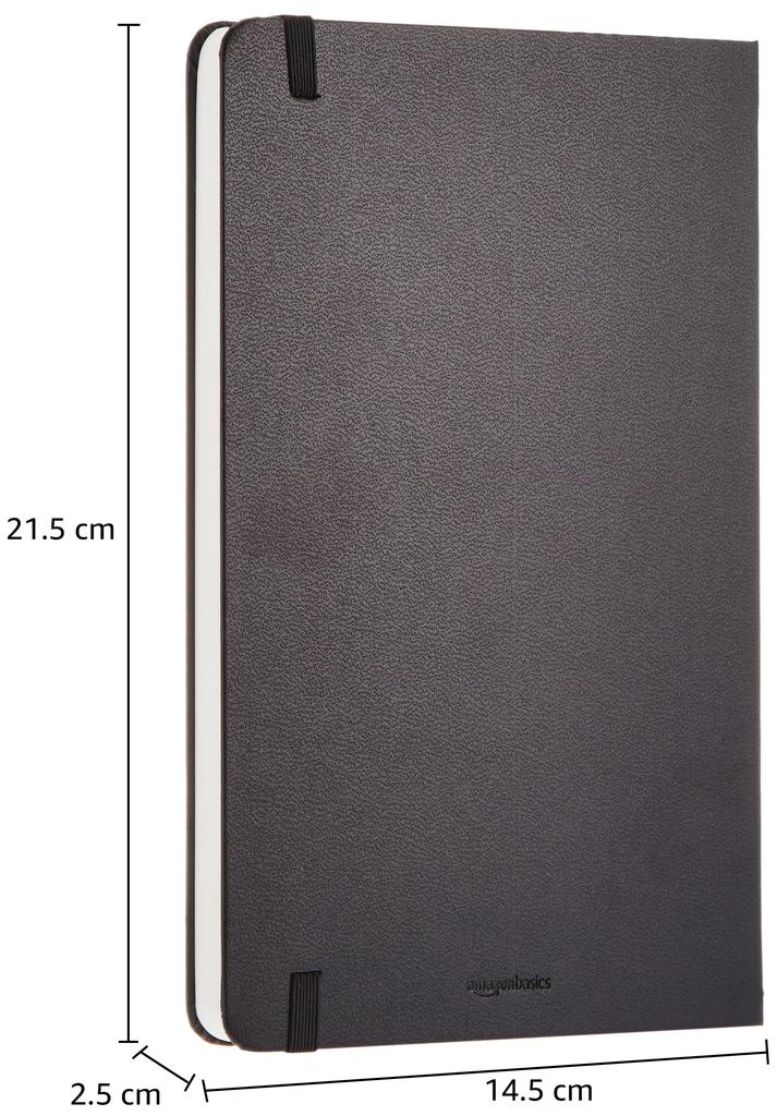 Amazon Basics Classic Large x Black Notebook, Plain, (13cm 21cm),