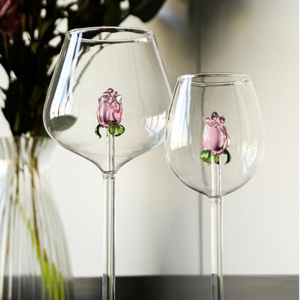 Cute 3D Rose Clear Wine Goblet Simple Drinkable Clear Glass For Living Room Home