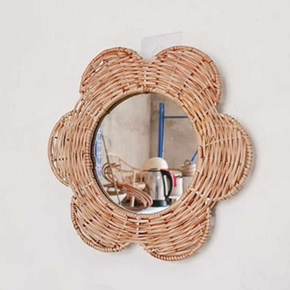 Vine Woven Wall Decoration Hanging Mirror Rattan Mirror Wicker Wall Hanging Mirror Art Decor Bohemian For Home Room Entryway