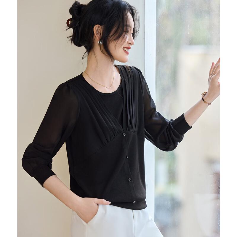 

Elegant Gauze Sleeve Patchwork Top M