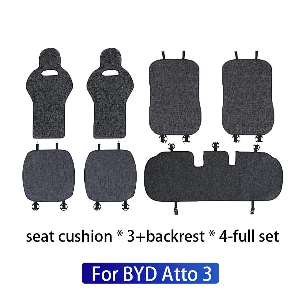Breathable Linen Car Seat Covers for BYD Atto 3 Yuan Plus Tang Dolphin EV 2021-2025, 4 Seasons, Comfortable Seat Mats Protectors