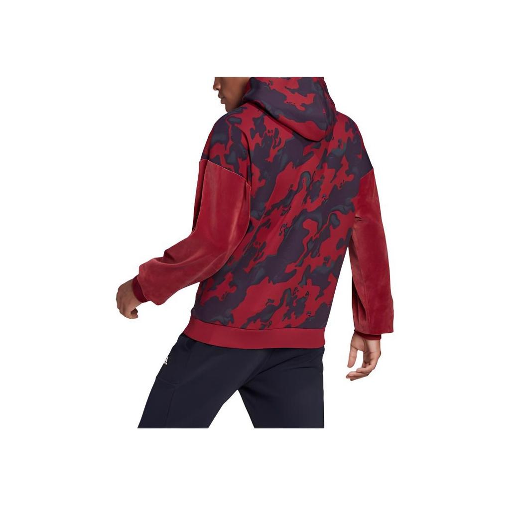 Adidas Velvet Aop Camo Hoodie Men Tops Red H25089