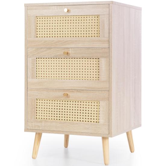 Solid Wood Legs Large Capacity Drawer Cabinet Bedroom Nightstand Sideboard with 3 Drawers