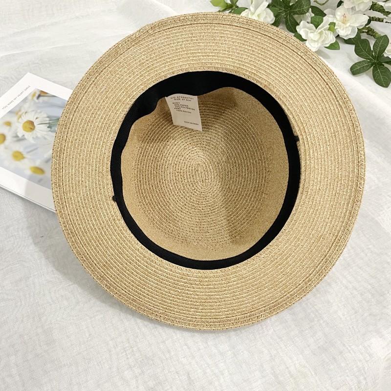 British retro straw hat women's summer casual sunshade sunscreen hat short brim pleated straw top hat flat top sun hat