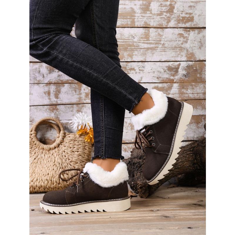 2025 New Lace-up Plush Plush Cotton Shoes Large Size Round Toe Platform Sole Warm Snow Boots for Women