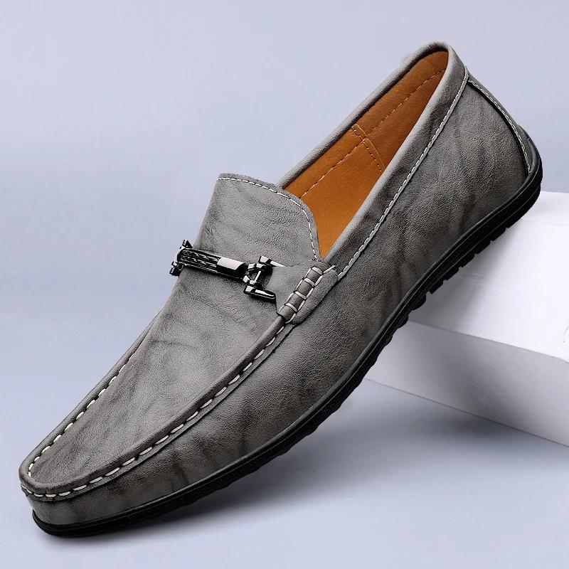 Fashion Genuine Leather Loafers for Men Handmade Casual Shoes Moccasins Breathable Sneakers Mens Driving Shoes Comfort Soft Dress Flats