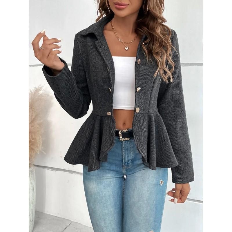 Womens Slim Fit Double Breasted Blazer Office Workwear Turn Down Collar Top