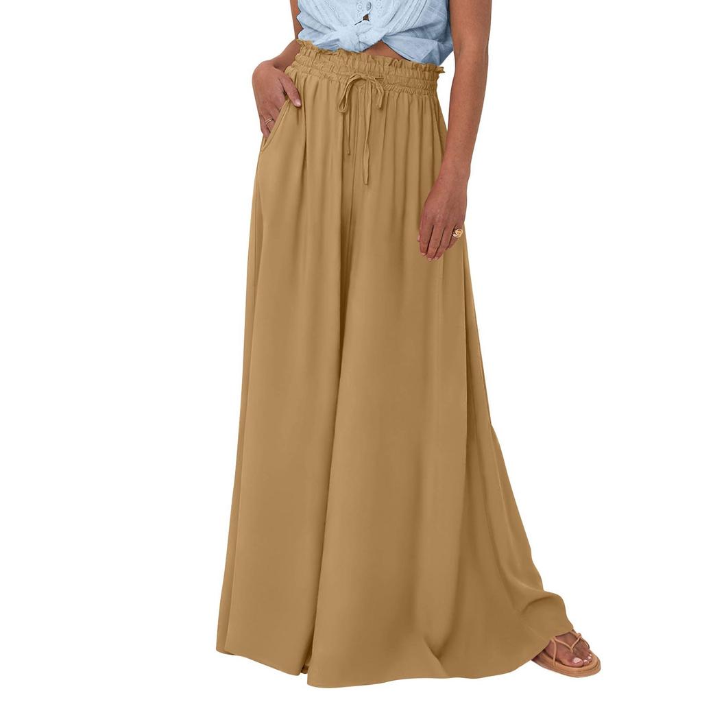 Women High Waisted Wide Leg Pants Summer Casual Flowy Palazzo Pants Beach Trousers With Pocket