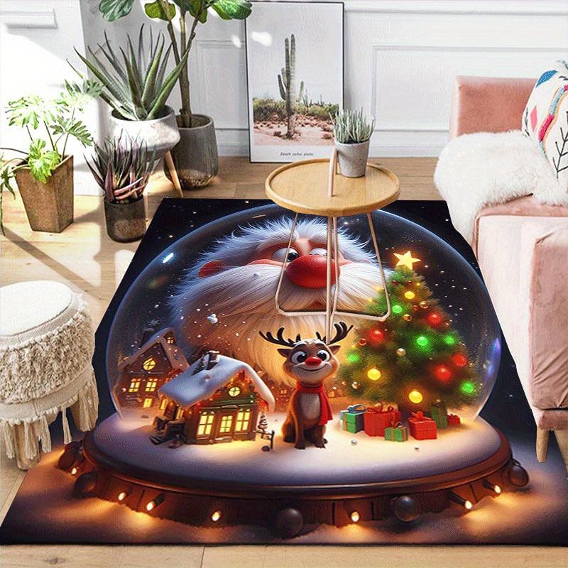 1pc Santa Claus and Elk Print Design Area Rug - Soft, Anti-Slip, and Durable Gaming Room Decor for Bedroom