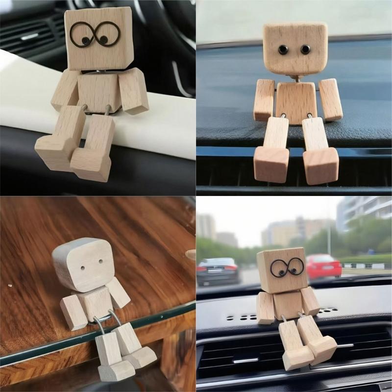 Swaying Wooden Figure Car Vents Clip Diffuser Home Office Decoration