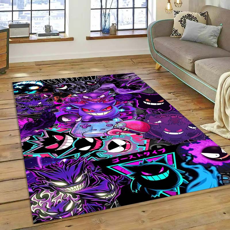 New ModelPokémon Gengar Themed XXL Rug Cool Gengar Patterns with Vivid Colors Dynamic Styles Designs Soft Floor Mat for Bedroom
