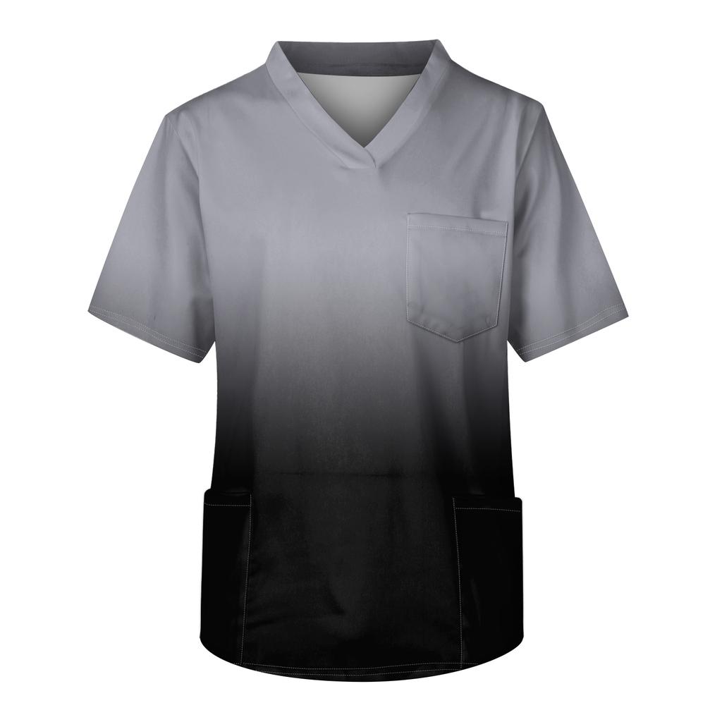 Men's Printing Short Sleeve V-neck Working Blouse Chest Pocket Carer Top