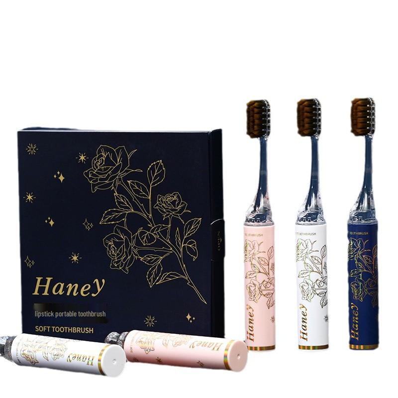 Starry Sky Floral Luxury Lipstick Toothbrush Set - Soft Bristles, Travel Ready [3-Piece Gift Box]