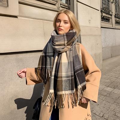 New Winter Plaid Scarf For Women Cashmere Warm Pashmina Female Thick Soft Bufanda Tassel Shawl Long Couple Scarves