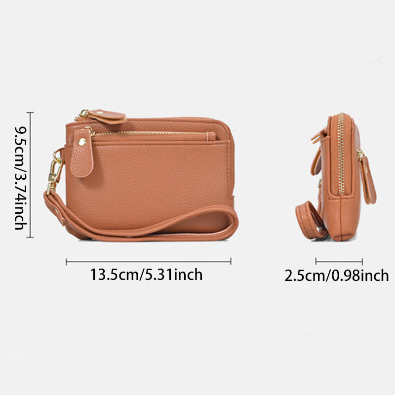 Vintage PU Leather Short Wallet With Zipper Coin Pocket Multiple Card Slots And Wrist Band Casual Portable Card Clip