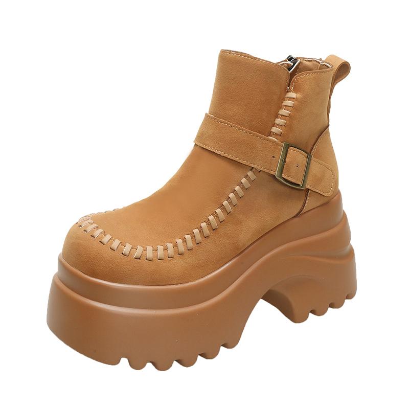 

Designer High Platform Ankle Boots Woman Suede Leather Shoes Woman Autumn Winter Snow Boots Trend Walking Botas Mujer 9.5CM 39 помаранчевий