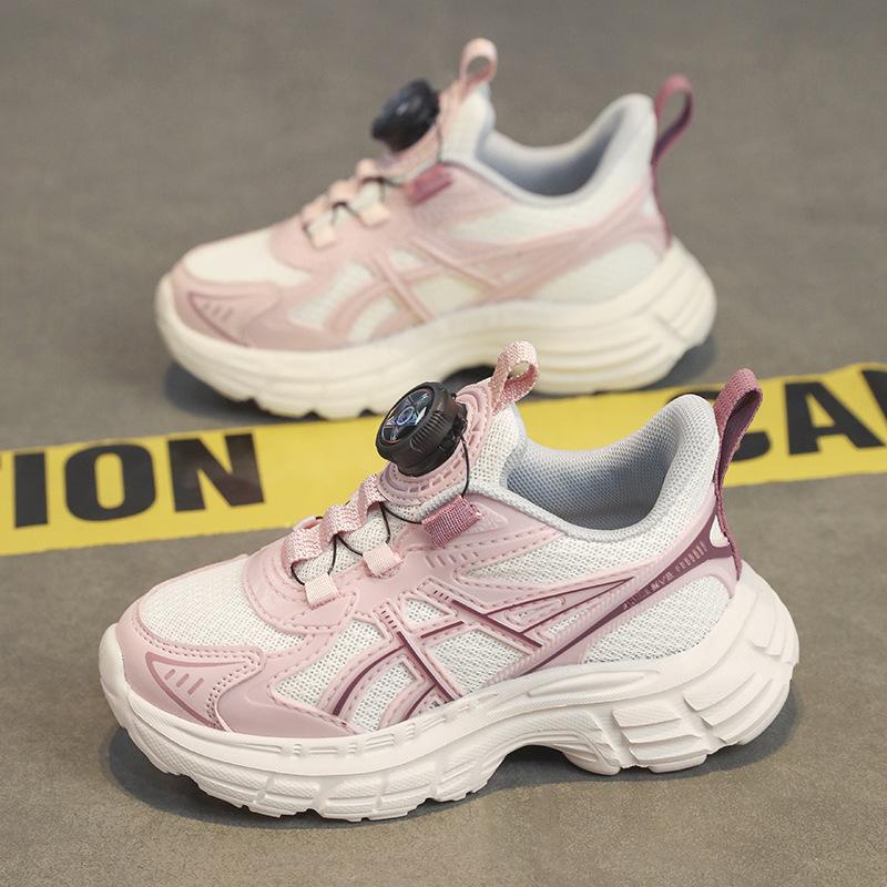 

Children s trend sneakers 2025 spring new boys mesh dad shoes girls running shoes rotating buttons 39