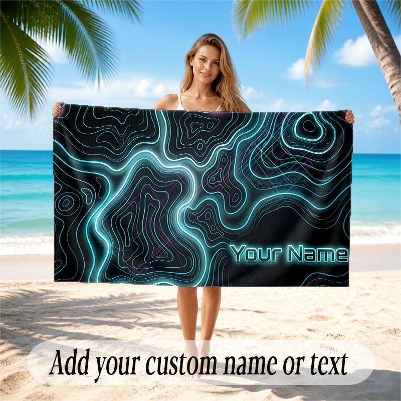Abstract Geometric Theme Soft Beach Towel Personalized Custom Name Text Towel Portable for Beach Pool Travel