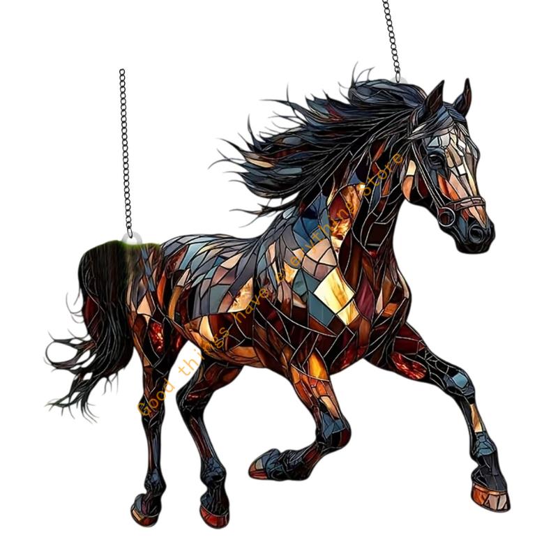 Stained Glass Window Hanging,Colorful Glass Window Panel Horses Suncatchers 55KF