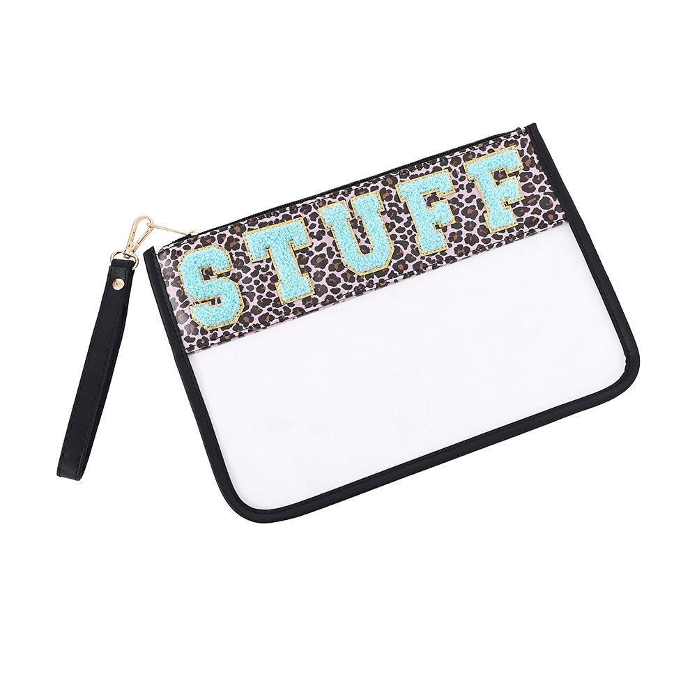 

Makeup Transparent Bag With Embroidered Alphabet Design Portable Travel Storage Leopard