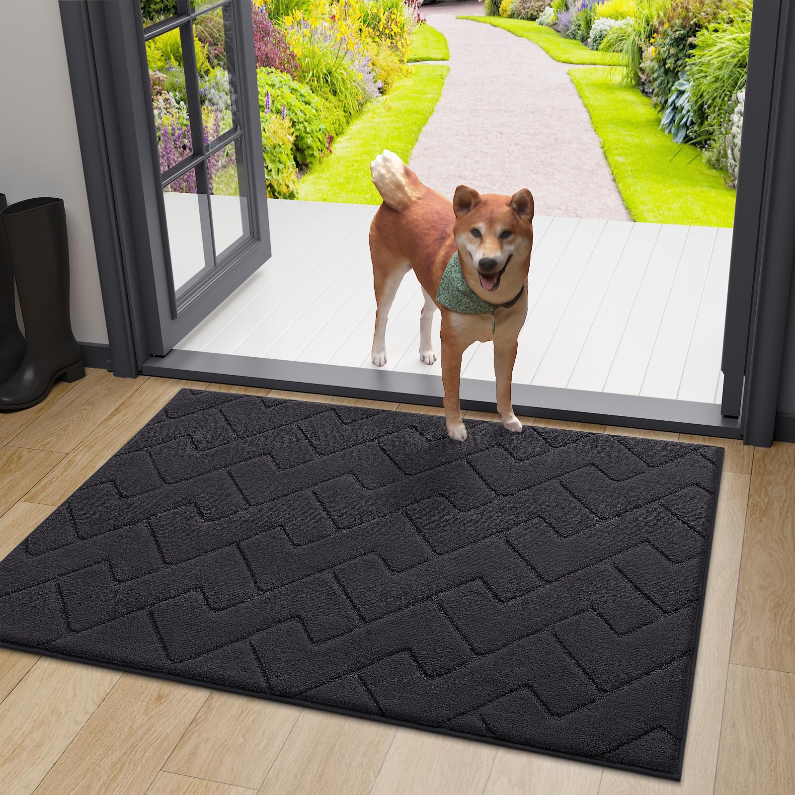 

Olanly Коврики для дверей для собак Внутренний коврик для двери Нескользящий входной коврик Моющийся домашний коврик для прихожей Впитывающий износостойкий придверный коврик 43X76cm(17X30inch) темно серый