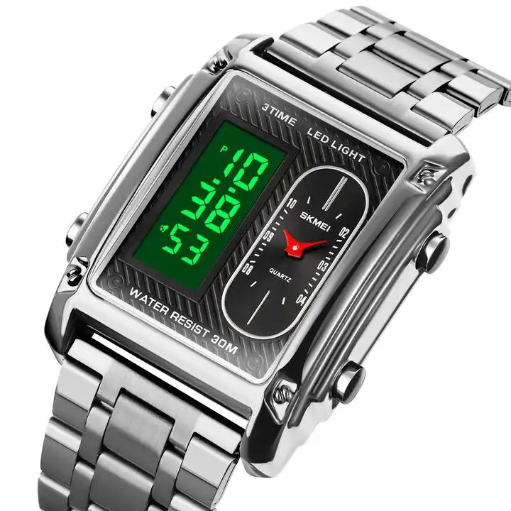 SKMEI 1868 Neuankunft 3ATM Wasserdicht Digital Einzigartig Chrono Relogio Mode Elektronisch Stahl Leder Uhren für Herren