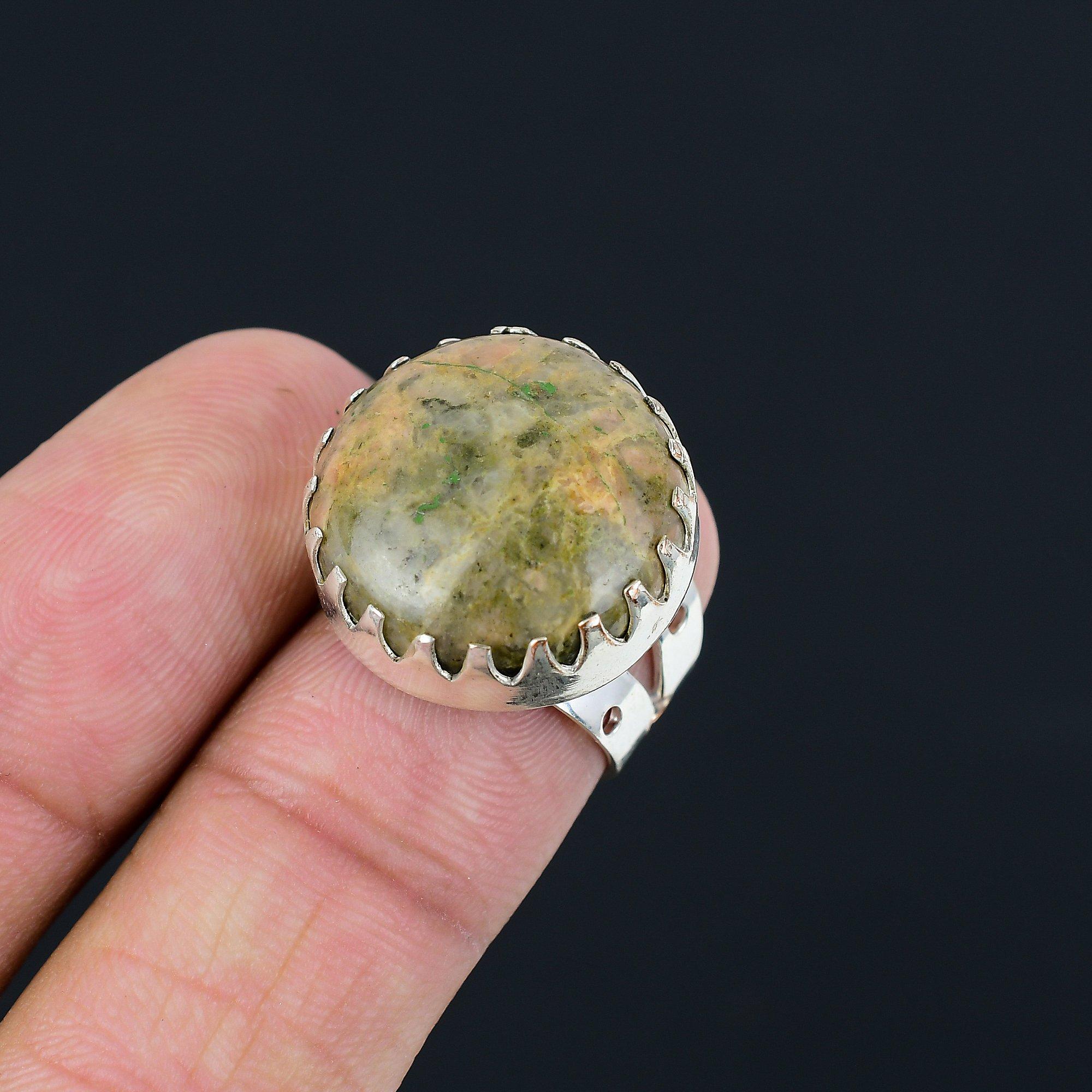 Heart Chakra Unakite Stone 925 Sterling Silver New Solitaire Ring Jewelry US 6.5 6.5