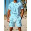 Men'S Digital Print 2pcs Set, Men'S Round Neck Short Sleeve T-Shirt And Shorts Outfit, Breathable Athletic Casual Style, Perfect Holiday Gift for Men