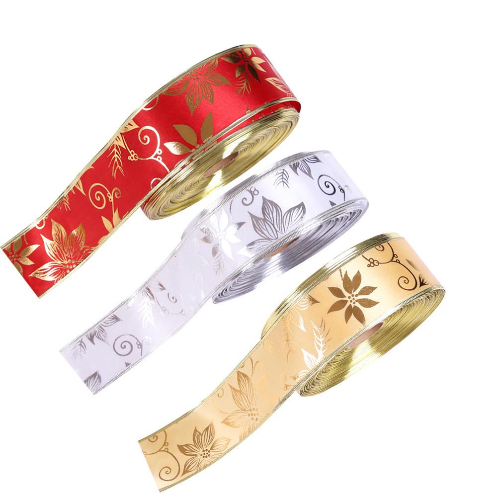 Premium 2 Meter Decorative Gold Floral Print Ribbon For Festive Christmas Celebrations