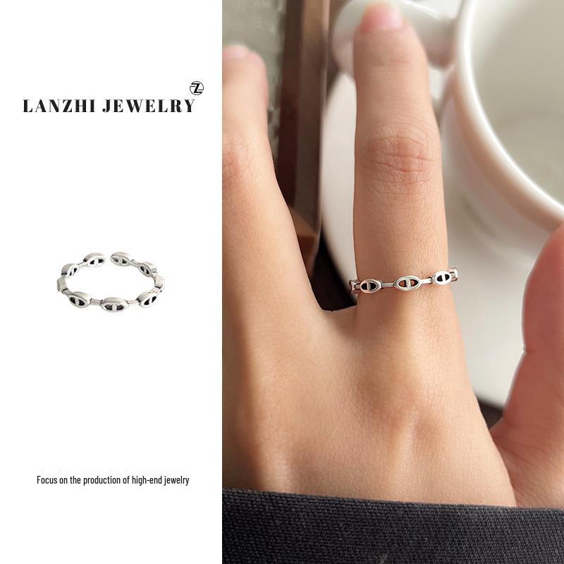 

Минималистичное кольцо Lan Zhi из стерлингового серебра 925 пробы - Женский дизайн «свиной пятачок», не тускнеет Adjustable Opening