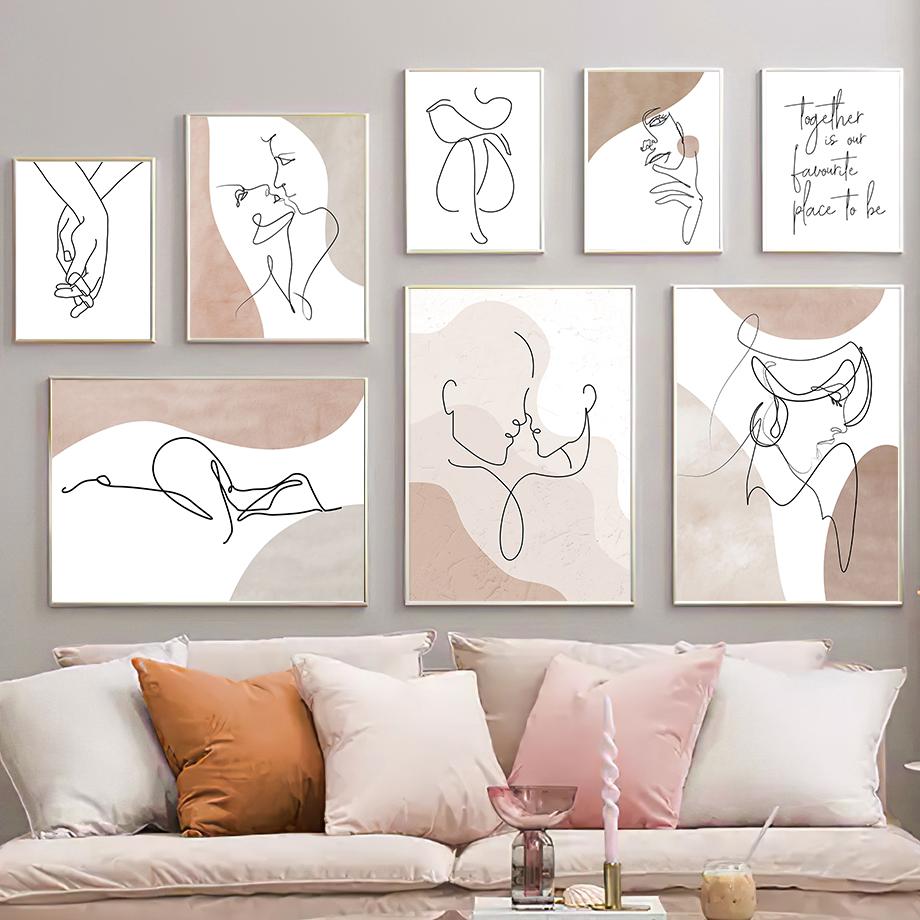 

Line Drew Girl Face Body Love Hands Wall Art Холст Картина Плакаты на скандинавскую тему и принты Настенные изображения для украшения гостиной