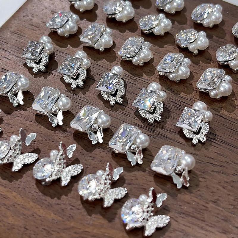 2Pcs Transparent Crystal Nail File Diamond Luxury Heart Square Nail Art Rhinestones Gems Sparkle Glass Nail Stones Diy Charms