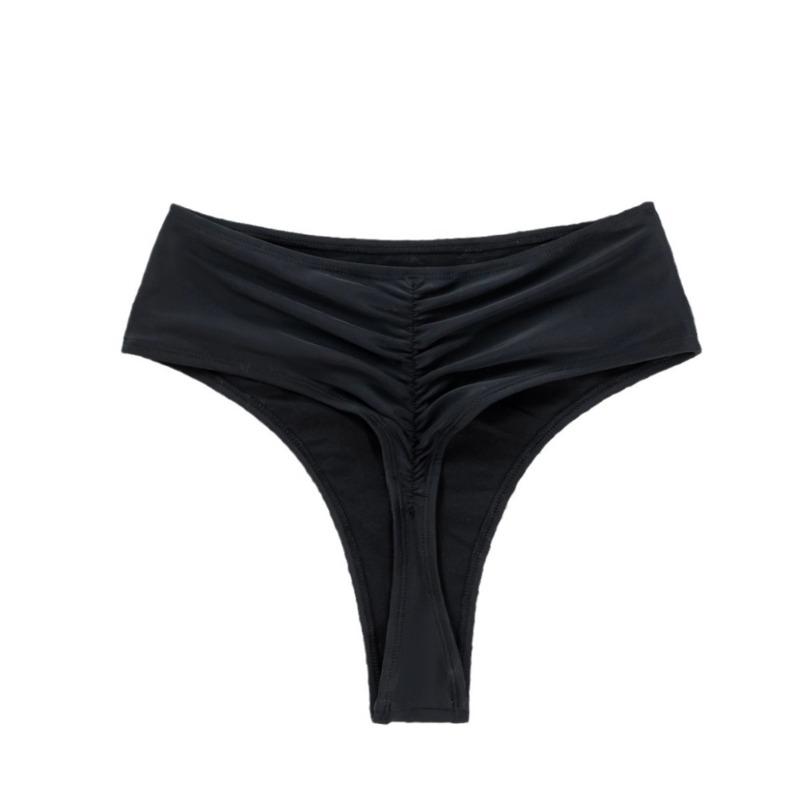 New Solid Color Sexy High Elastic High Waist Wrinkled Swimsuit Swimming Trunks
