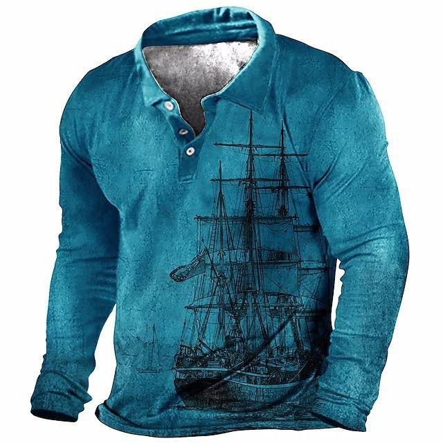 Wild vibe! Long-sleeve polo with striking eagle print, bold and fashionable.