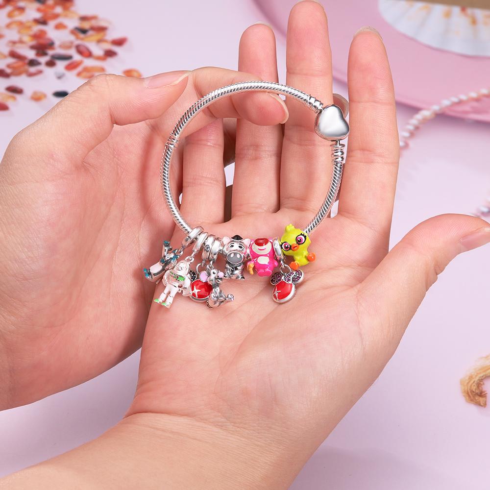 Disney 925 Stříbrné přívěsky Korálky Medvídek Minnie Jahoda Pasuje na 3mm Originální Náramek Náhrdelník Dámské DIY Jemné Šperky Dárky