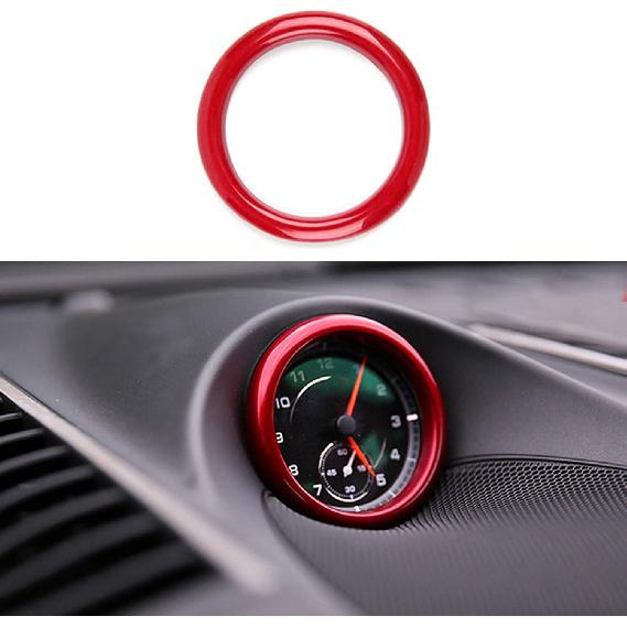 Dashboard Center Clock Surrounding Compass Cover Aluminum Ring Emblem Sticker for Porsche 911 718 Cayenne Macan Panamera, etc.(Red)