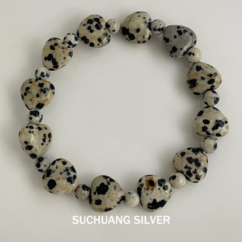 S925 Sterling Silver Natural Speckled Stone Beaded Niche Design Bracelet Natural