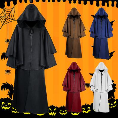Halloweenský středověký pevný plášť s kapucí Retro kostým Death Cloak Cosplay