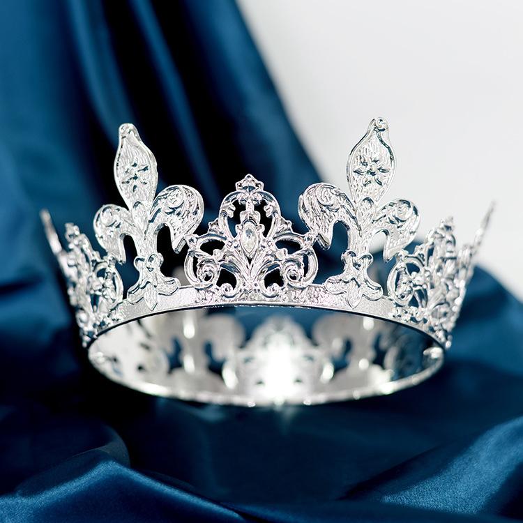 

Свадебная винтажная корона в стиле барокко головной убор Корона короля мужской и женский одинаковый головной убор матовая светлая корона для волос серебряный